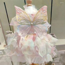 Dog Apparel Butterfly Princess Dress Pet Clothes Sweet Super Small Cute Chihuahua Soft Print Summer Pink Girl Mascot