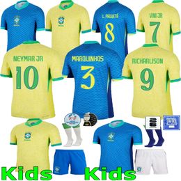 24/25 Brazil Soccer Jersey L.PAQUETA NEYMAR VINI JR. P.COUTINHO RICHARLISON football shirt G.JESUS T.SILVA BRUNO G. PELE CASEMIRO men kids sets Anti-Pilling jersey