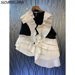 Women's Blouses Nomikuma Fashion 3D Ruffle Patchwork Hit Colour Irregular Blouse Women 2024 Summer Sleeveless Tops Causal Korean Blusas De