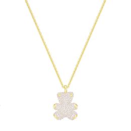 neckless for woman Swarovskis Jewelry High Edition White Diamond Full Diamond Teddy Bear Necklace Female Swallow Element Crystal Collar Chain Female