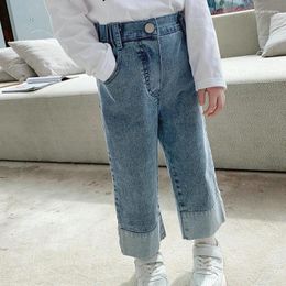 Trousers Girls Loose Wide Leg Jeans Long 2024 Spring Autumn Casual Simple Fashion Cool Solid Elastic Waist Streetstyle Active Cute