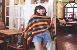 Scarves Stripe Pullover Cloak Poncho Women 2021 Autumn Winter Outwear Casual Tassel Warm Jumper Knitting Vintage Capes Sweater Sca3485334