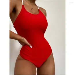 Women's Swimwear Sexy String Bikini Backless Red Swimsuits Women Monokini One-Piece Bandage Beach Outfit Bikinis Sets Mujer Bathing Suit