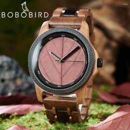 Wristwatches Wooden Men's Watches BOBO BIRD Handmade Leaf Dial Custom Blessing Natural Wristwatch Gift Support Drop