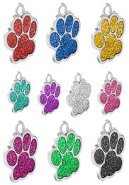 Whole 60pcslot Glitter Paw Pet ID Tags Stainless Steel Personalised Puppy Cat ID Tag For Small Dogs and Cats Engraved8967042