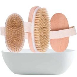 Bath Tools Accessories Natural bristles dry body brush wooden oval shower bath exfoliation massage and fat mass treatment for blood circulation Q240430