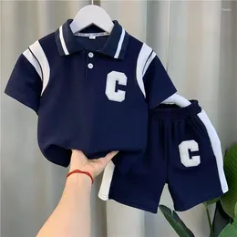 Men's Tracksuits 2024 Boys Summer Polo Shirt Set Baby Internet Red Short Sleeved Clothes Two Piece