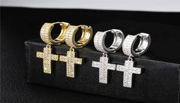 1 Pair Casual Cross Shape Drop Earrings Micro Pave Cubic Zircon Earring Men Women Fashion Jewelry for gift6606624