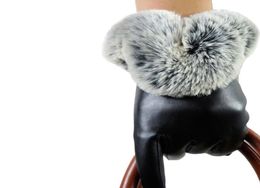 FashionAutumn Gloves Women Genuine Fur PU Leather Warm Gloves Black Mittens Winter Ladies Full Palm Touched Velvet Ladies7553312