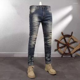 Men's Jeans Ly Designer Fashion Men Retro Washed Blue Stretch Slim Fit Ripped Italian Style Vintage Denim Pants Hombre