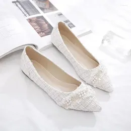 Casual Shoes Low Heel Elegant Beige Pearl Pointed Toe For Women Woman Footwear Shallow Office High Quality Beau Today Spring Chic Point