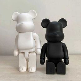 Decorative Objects Figurines High Quty Black White DIY Assembly 28cm Galaxy Painting Bear 3D Model Mini Brick Figure T240505