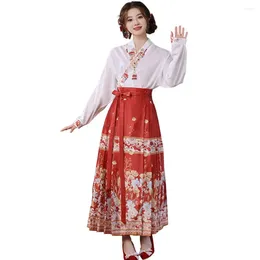 Work Dresses Women Top Horse-face Skirt Suit Costume Set With Floral Embroidery Lace-up V Neck