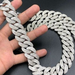 Fashion Jewelry 25mm Cuban Link Iced Out Hip Hop Moissanite Round Cut 925 Silver Miami Chain