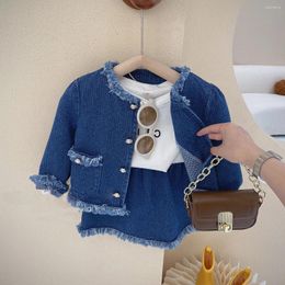 Clothing Sets Girls Korean Edition Small Fragrance Set 2024 Spring Dress Baby Fashionable Cowboy Coat Short Skirt Two Piece
