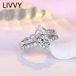 Cluster Rings LIVVY Silver Color Luxury Crown Zircon Rose Golden For Women Wedding Engagement Fashion Jewelry Accessories