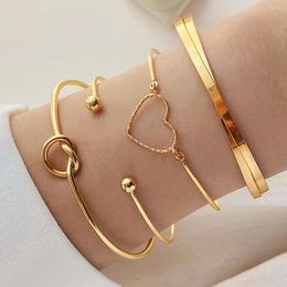 Bangle Trendy Simplicity Gold Color Metal Bangles For Women Delicate Heart Twist Adjustable Bracelets Set Jewelry Gifts