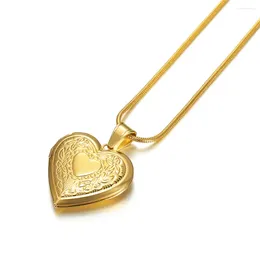 Pendant Necklaces Romantic Heart Po Locket Gold Colour Stainless Steel Memorial Necklace For Women Men Lovers Jewellery Gift