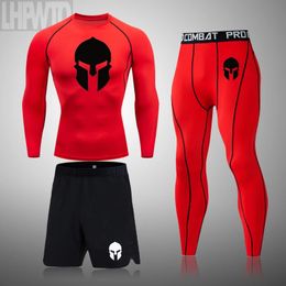 Mens Running Set Gym Legging Thermal Underwear Spartan Compression Fitness MMA Rashguard Male Quick-Drying Tights Track Suit 240425