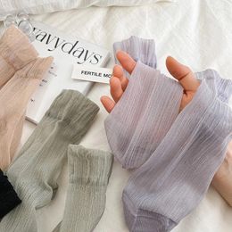 Women Socks 2 Pairs Women's Summer Ultra-Thin Crystal Silk Mid-Tube Transparent Breathable Korean Version Solid Colour