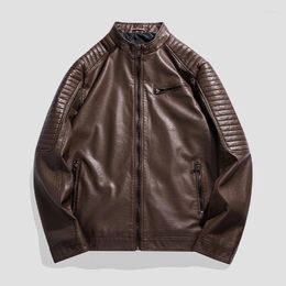 Men's Jackets Plush Top Leather Jacket PU Autumn Winter Warm Trendy Standing Collar Motorcycle Casual