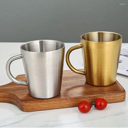 Mugs 304 Stainless Steel Water Cup Home 300ml Beer Dining Drinkware Double-Layer With Handle Coffee