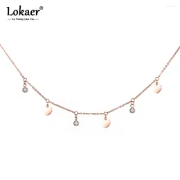 Pendant Necklaces Stainless Steel Choker Necklace Heart & Zircon Charms Rose Gold Colour Jewellery Gift For Women N18275