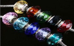 1000pcs Faceted Glass Beads charms single core silver plated bead Charm fit Bracelet mix 30 styles4010031