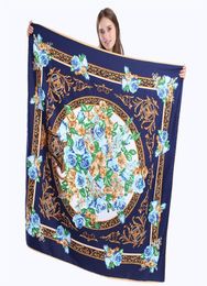 New Twill Silk Scarf Women Spain Royal Floral Printing Square Scarves Fashion Wrap Female Foulard Large Hijab Shawl Neckerchief 135681056