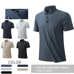 New Casual Polo Shirt Men Cool Colours Ice Silk Lapel T-shirt Business Leisure Short Sleeve Pure Colour Tops Breathable Spandex Polo Shirts Half-sleeved Bottom Tees