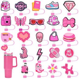 muti styles pink straws cover cap cute cartoon straws decoration dust plug accessories party charms