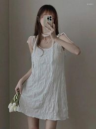 Casual Dresses Korobov South Korea Chic Dress Spring Summer French Style V-neck Fold Feeling Loose Halter Female Vestidos