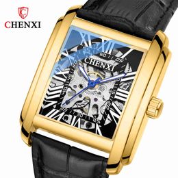 CHENXI Dawn Square Hollow Mechanical Watch Mens Fashion High Beauty Watch Waterproof Fully Automatic Mechanical Watch