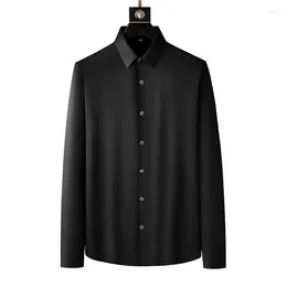 Men's Dress Shirts 2024 Spring Shirt Long Sleeved Solid Colour Fashion Business Seamless Non Iron High Elastic Ropa Para Hombre