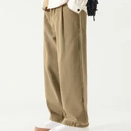 Men's Pants Solid Color Wide-leg Retro Work Breathable Versatile All-match Trousers For Casual Formal Wear Straight Leg