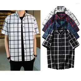 Men's Casual Shirts Red And Black Plaid Shirt Spring Summer Fashion Single-Breasted Fashionable Wild-Card Lapel