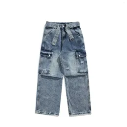 Men's Jeans Fashion Ripped Oversized Pants With Pockets High Street Loose Fit Hip Hop Cargo Denim Trousers Washed Baggy Bottoms