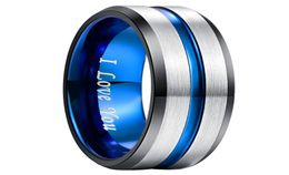 8mm Width Tungsten Men039s Ring Black Electroplated Inner Ring Bevel Blue Groove Steel Frosted Tungsten Steel8648532