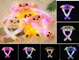 LED light up Plush Moving Rabbit Ears Hat Hand Pinching Ear To Move Vertical Ears Cap Party Performance Airbag hats Xmas Gift4366171