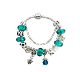 Charm Teddy Bear Pendant Bracelet Luxury Designer Silver Plated Original Box Set for DIY Green Crystal Pendant Beaded Bracelet9387970