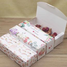 10pcs Feather Gift Box Marbling Nougat Cookie Boxes Candy Cake Baking Paper Carton Birthday Party Wedding Wrap 240427