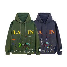 Designer Luxury Lanvins Joint Payment Classic Fashionable Versatile Casual Comfortable Speckle Tie Dyed Graffiti Print Men's and Women's Loose Hooded Hoodie