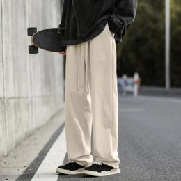 Men's Pants Fall Winter Men Drawstring Elastic Waist Wide Leg Straight Long Trousers Solid Color Warm Full Length Sweatpants