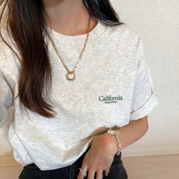 California General Store Pocket Letters Printing Women T Shirts Summer Light Gray Kpop Loose Cotton Tops Short Sleeve Y2K Tees 240426