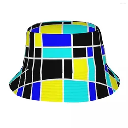 Berets Style Mondrian Art Bucket Hats Teen UV Protection Outdoor Minimalist Geometric Fishing Caps Beach Hatwear