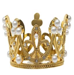 Mini Crown Princess Topper Crystal Pearl Tiara Children Hair Ornaments for Wedding Birthday Party Cake Decorating Tools XB13934654