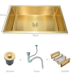 Gold Double Bowel Kitchen Sink 304 Stainless Steel Kitchen Sink Above Counter with Strainer Drain Hair Catcher Send From Brazil9185512