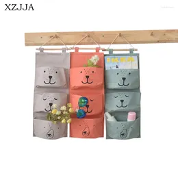 Storage Bags XZJJA Multilayer Hanging Organizers Bear Kitchen Bathroom Sundries Bag Linen Wall Door Wardrobe Hang Toys 3 Pockets