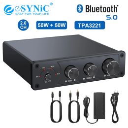 Amplifier eSYNiC 192k/24bit Bluetooth Stereo Audio Amplifier 2 Channels HiFi Digital Power Amp Optical Coaxial USB to Analog DAC 50W+50W