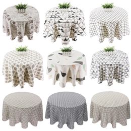 Japan Style Tablecloth Cotton Linen Round Table Cloth Nordic Cover for Home Wedding Party Decoration Printed White Yellow 240428